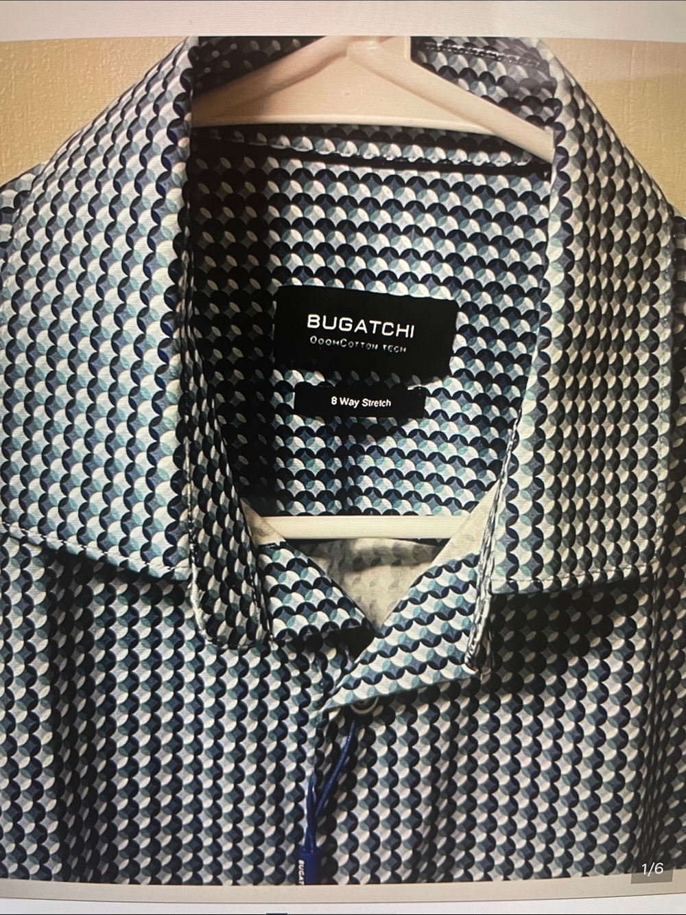 Bugatchi Men's Blue Patterned Stretch Dress Shirt